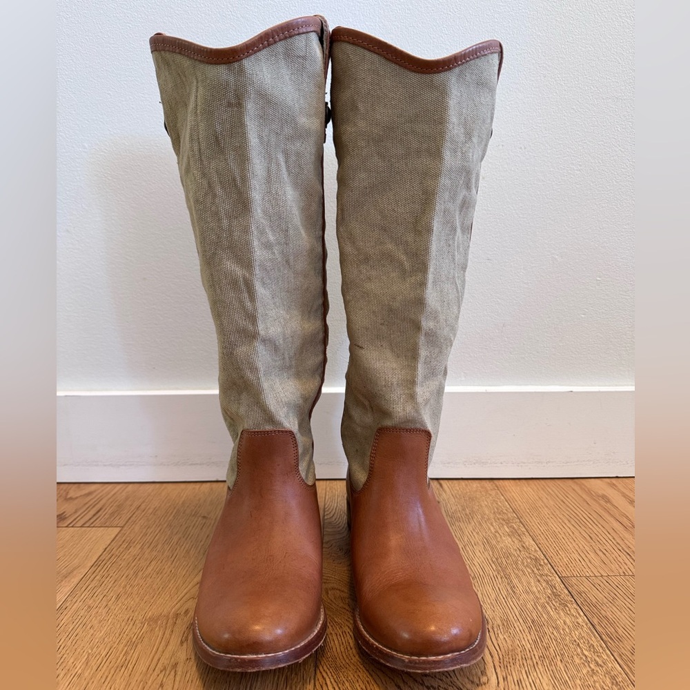 Frye Brown leather and Tan canvas Boots - Picture 3 of 5